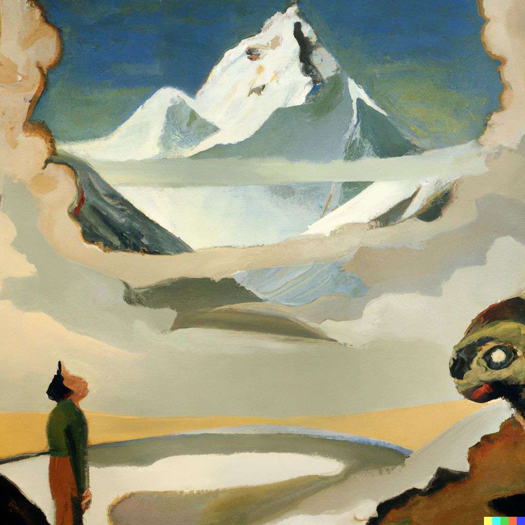 someone gazing at Mount Everest, painting by Salvador Dali